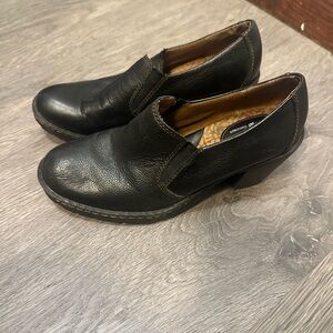 Black Leather Slip-On Heels